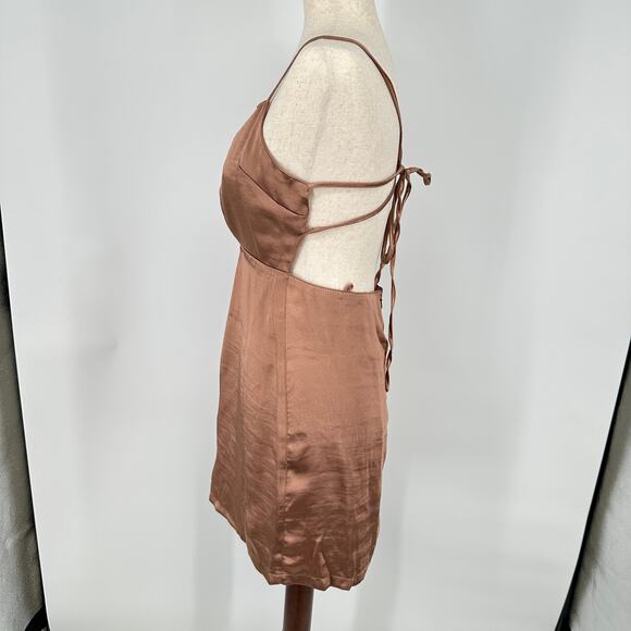 Topshop Satin Bronze Mini Strappy Backless Square Neck New Dress Womens - Picture 6 of 7
